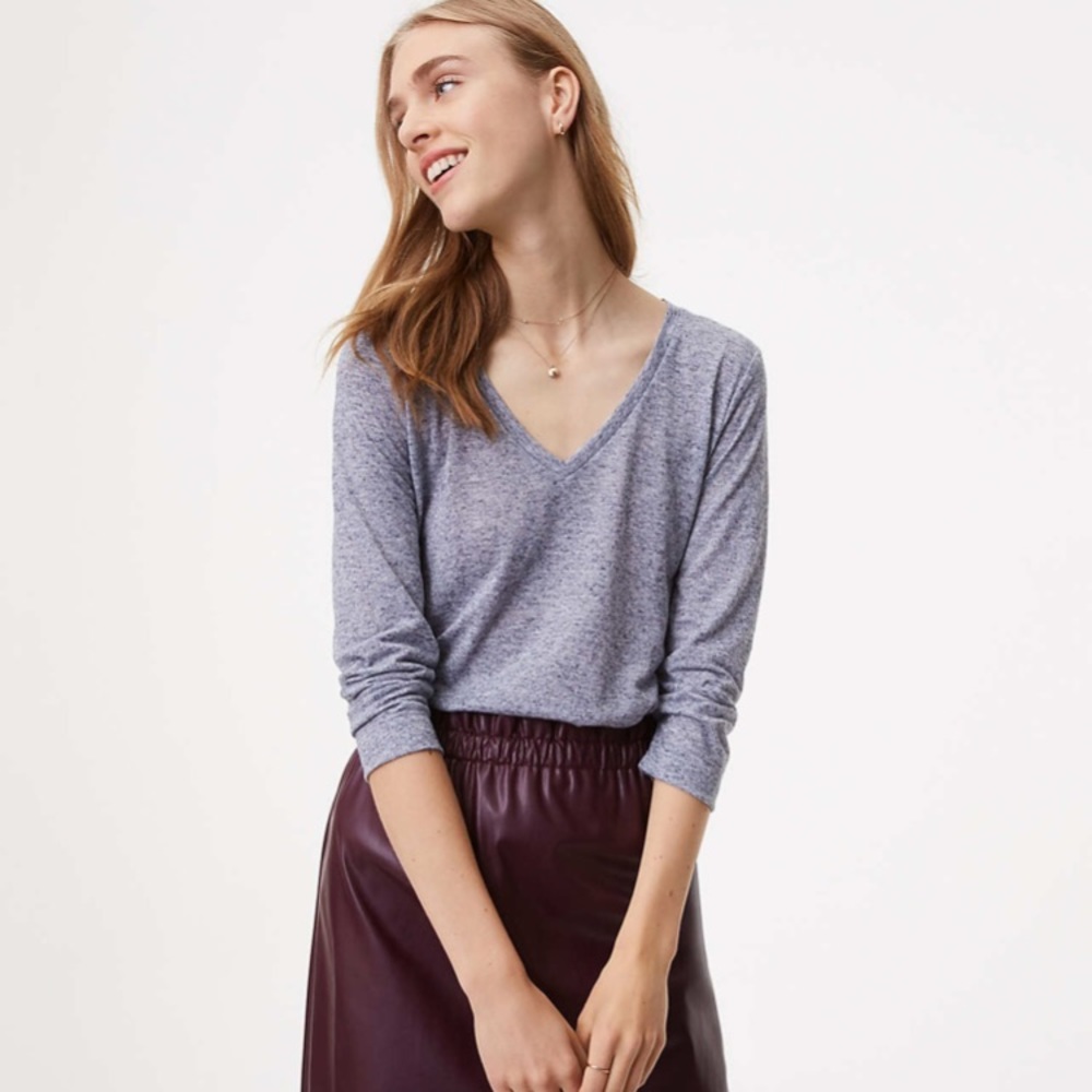 Loft Flecked 3/4 Sleeve V Neck Tee